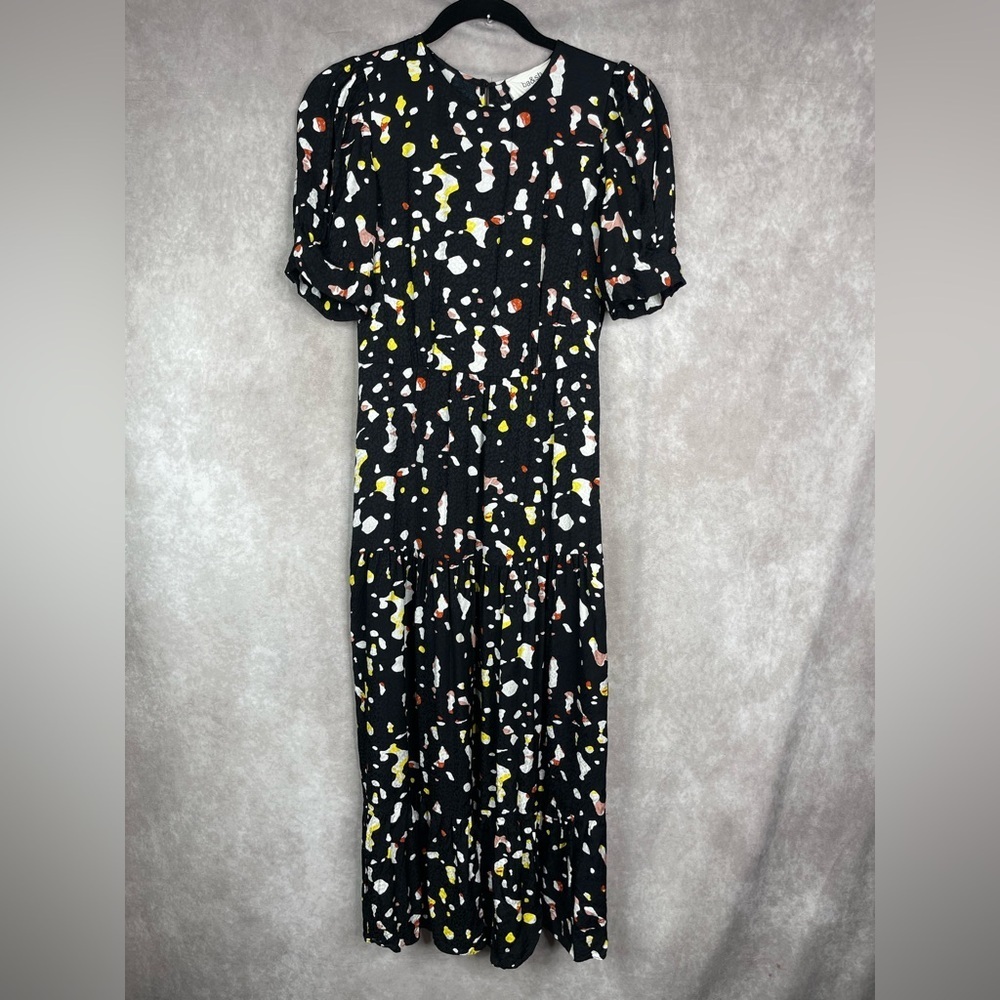 Ba&sh Tonya Gathered Printed Satin-Jacquard Midi Dress In‎ Black Size 0 US XS - Picture 2 of 10